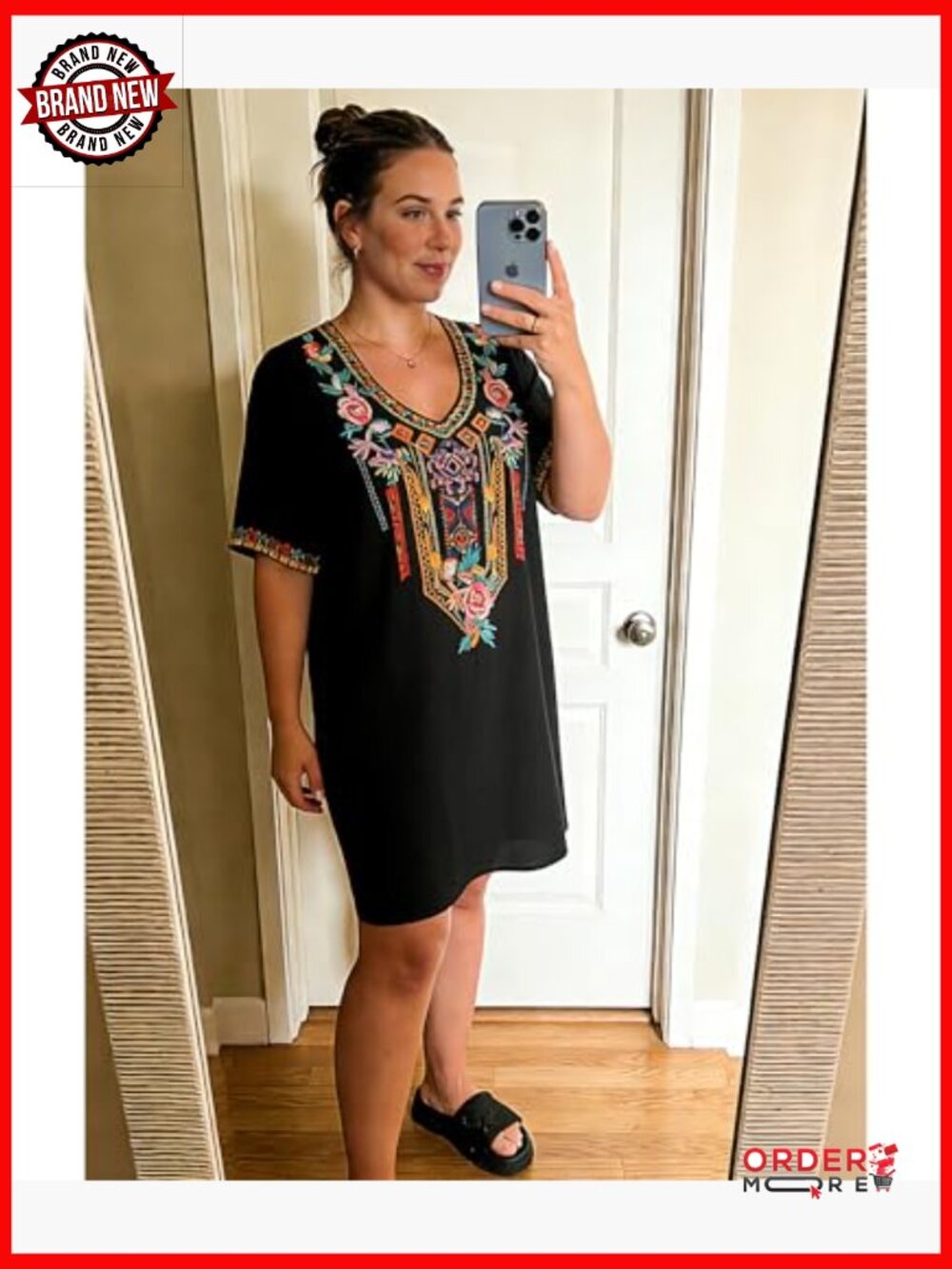 Mexican Embroidered Bohemian Peasant Dress Plus Size Rayon Summer - Picture 2 of 7